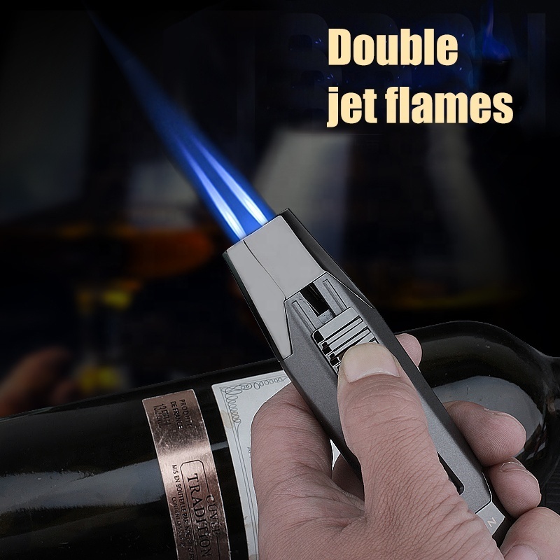 JOBON Wholesale Double Jet Flame Cigar Torch Lighter Custom Logo Refillable Butane Gas Lighter For Smoking Cigar Cigarette