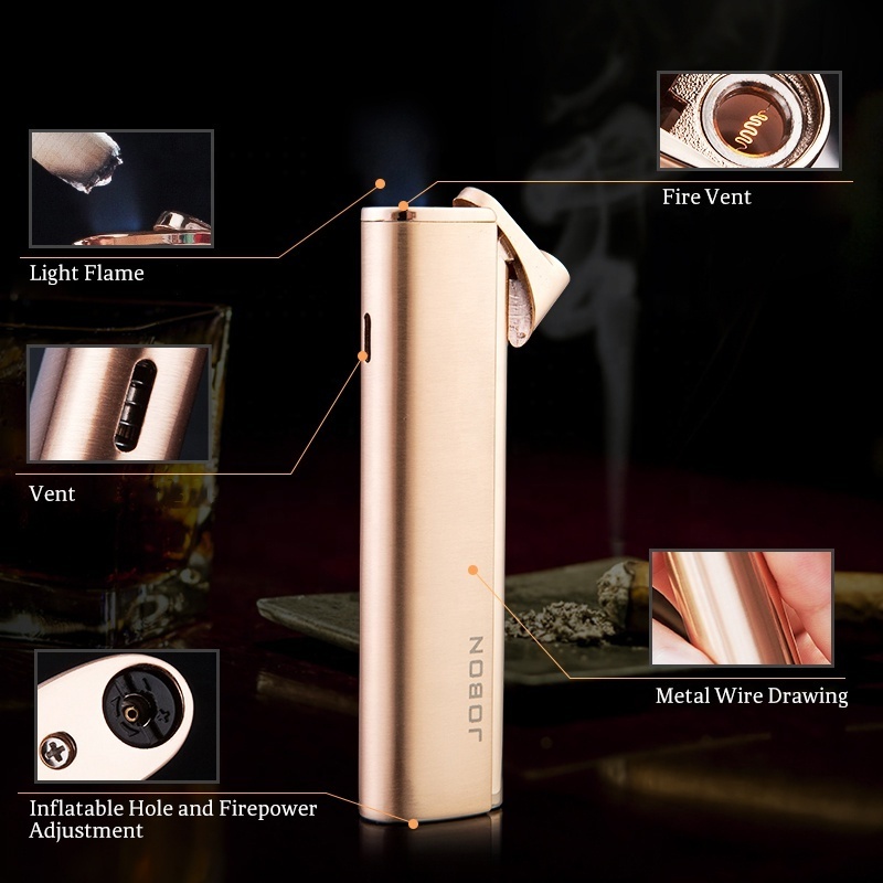 JOBON Custom Logo Metal Windproof Gas Butane Refillable Cigarette Lighter Jet Flame With Gift Box For Men Smoking Accessories