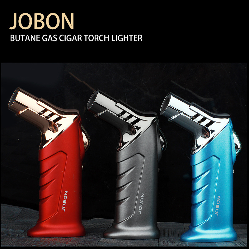 JOBON Jet Blue Flame Gas Butane Refillable Custom Logo Cigar Gun Torch Lighter With Safety Lock For Smoking Accessory Cigarette