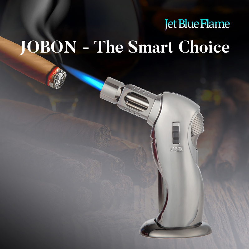 JOBON Wholesale cigarette cigar refillable smoke customized Custom Logo Kitchen Butane Gas Flame Jet Big Metal Torch Lighter