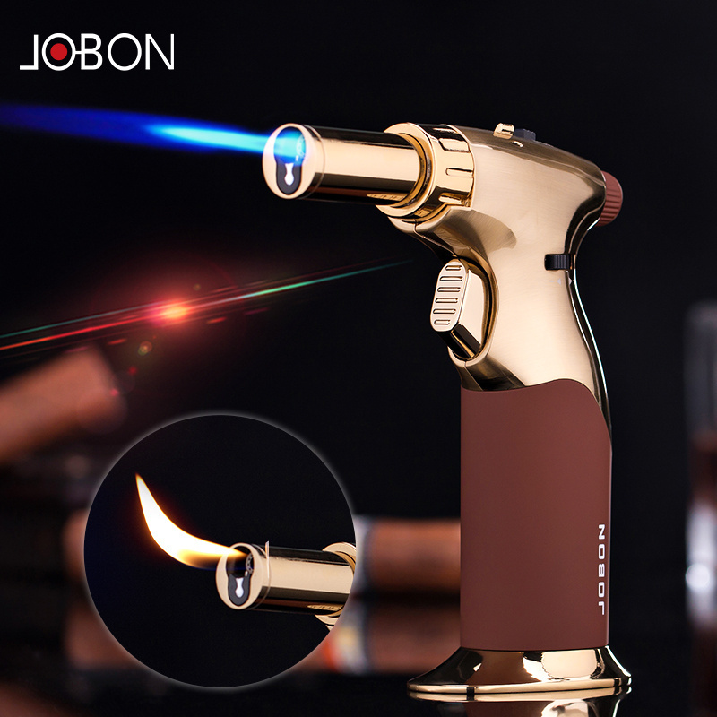 JOBON custom logo cigar cigarette wholesale metal customized smoke refillable butane gas jet flame torch lighter