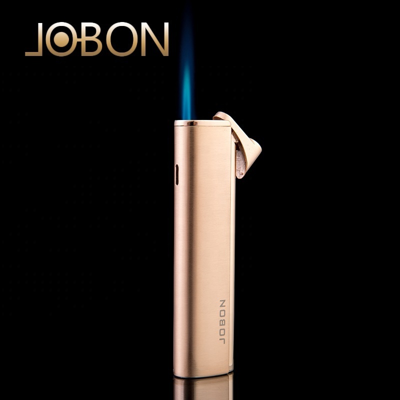 JOBON Custom Logo Metal Windproof Gas Butane Refillable Cigarette Lighter Jet Flame With Gift Box For Men Smoking Accessories