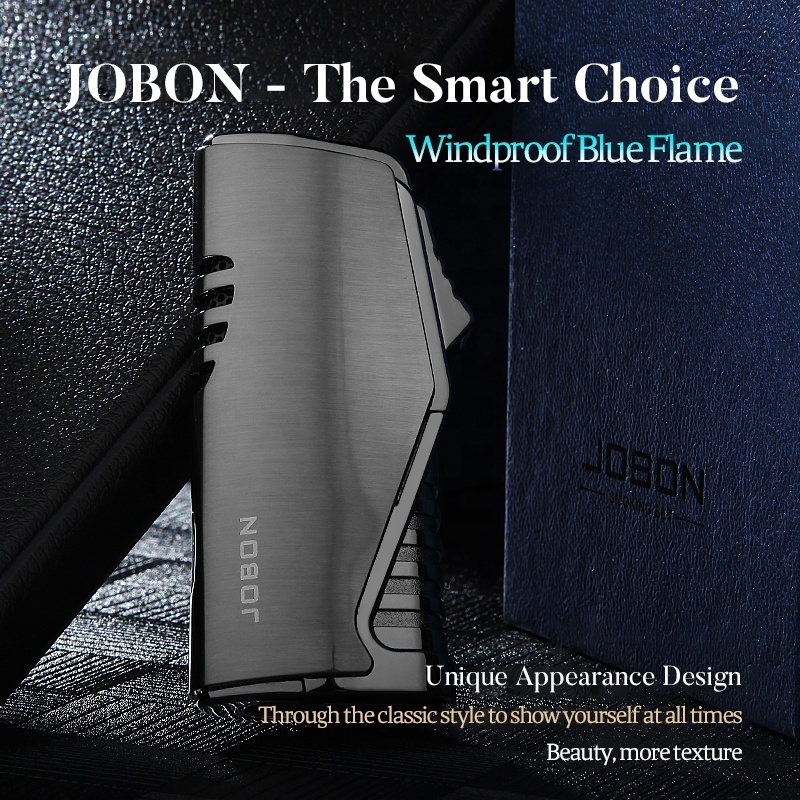 JOBON Wholesale Triple Jet Blue Flame Gas Butane Refillable Custom Torch Lighter Smoking Accessories For Cigar Cigarette