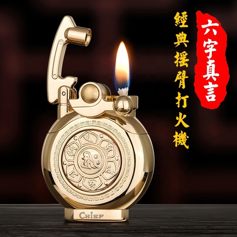 CHIEF Oil Kerosene Vintage Compact Mini Pure Copper Brass Custom Metal Refilling Special Flint Lighter