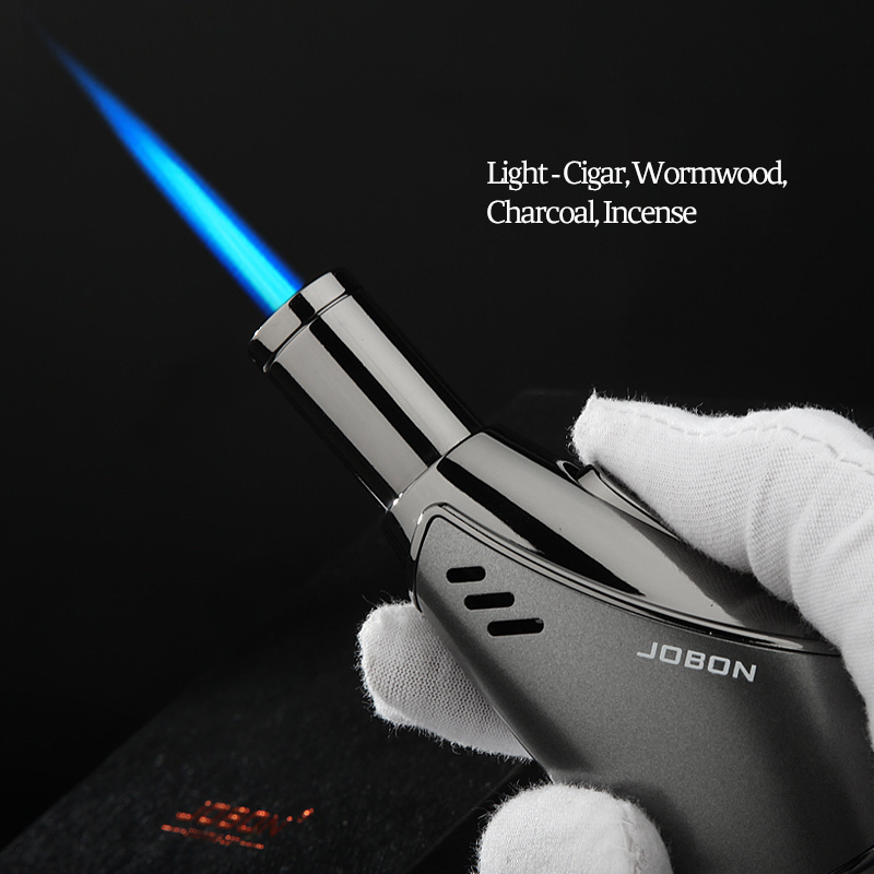 JOBON kitchen premium luxury smoke cigar refillable customized Custom Logo Metal Jet Flame Butane Gas Cigar Torch Lighter