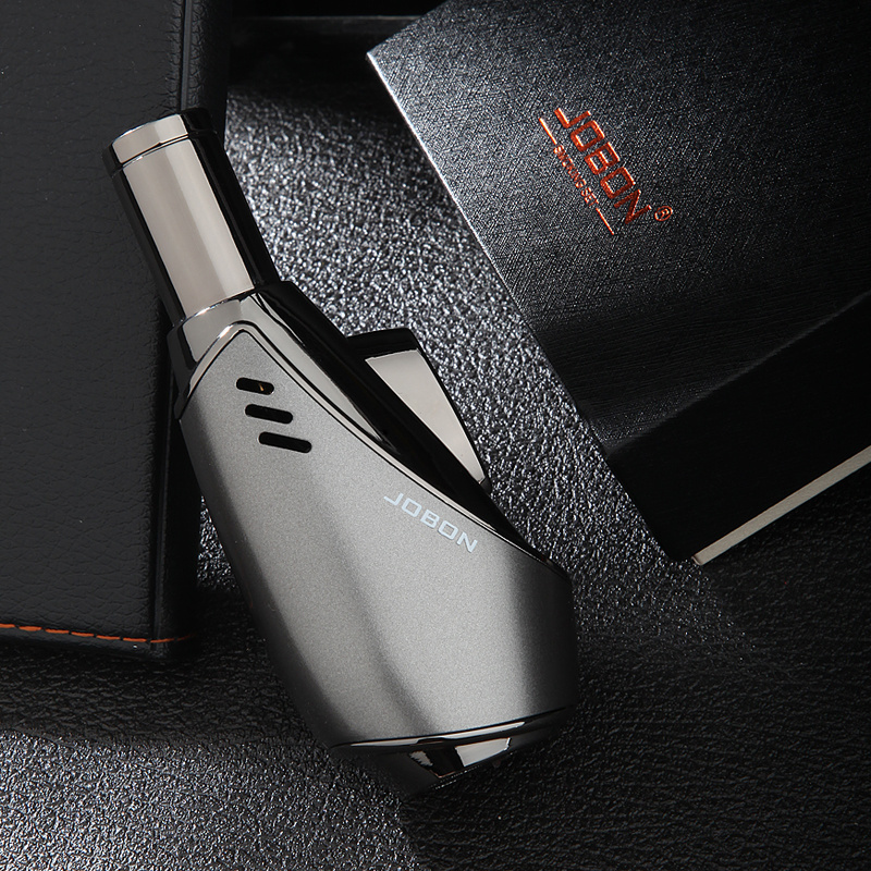 JOBON customized Custom logo Wholesale kitchen Jet Blue Flame Butane Gas metal lighter sleeve torch Lighter for BBQ