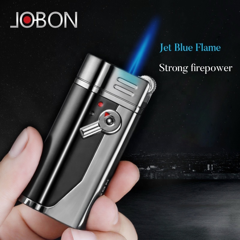 JOBON Jet Flame Refillable Metal Custom Logo Flint Cigarette Lighter With Cigarette Holder Filter For Smoking Accessories