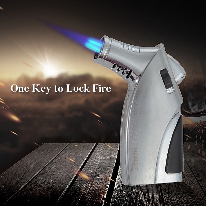 JOBON Wholesale Custom Logo Jet Triple Flame Gas Butan Refillable Cigar Torch Lighter With Cigar Punch With Safety Lock Gift Box