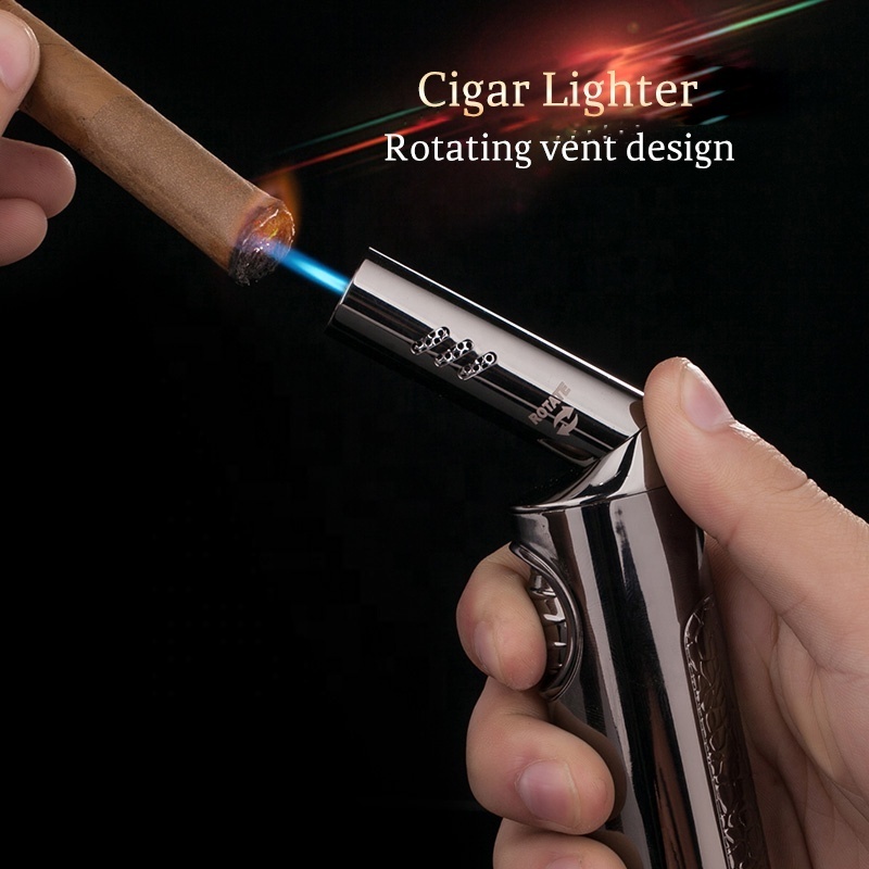 JOBON smoke metal refillable wholesale customized cigar cigarette jet flame butane gas refillable torch lighter custom logo