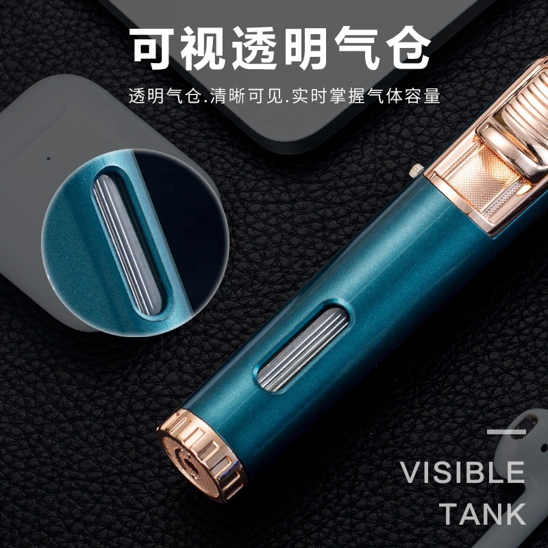 JOBON wholesale custom logo Jet blue Flame Butane Gas Refillable Torch Lighter manufacture for Kitchen with strong flame