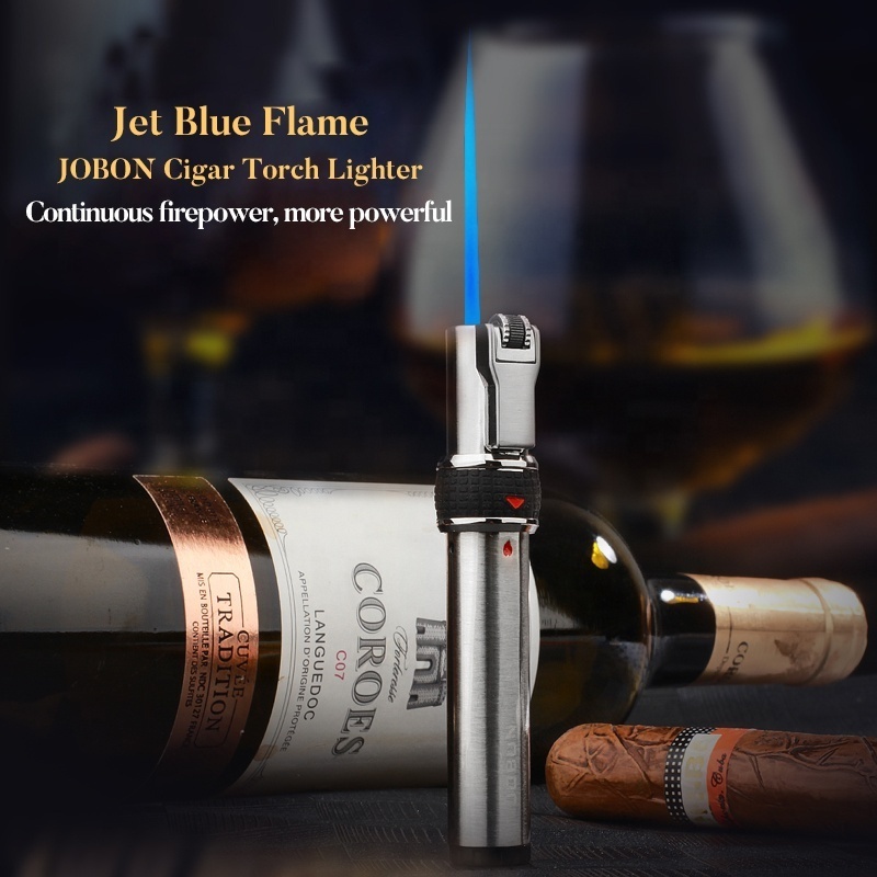 JOBON Mini Cigarette Lighter Jet Flame Gas Butane Long Flint Lighter Smoking Accessories With Gift Box For Men