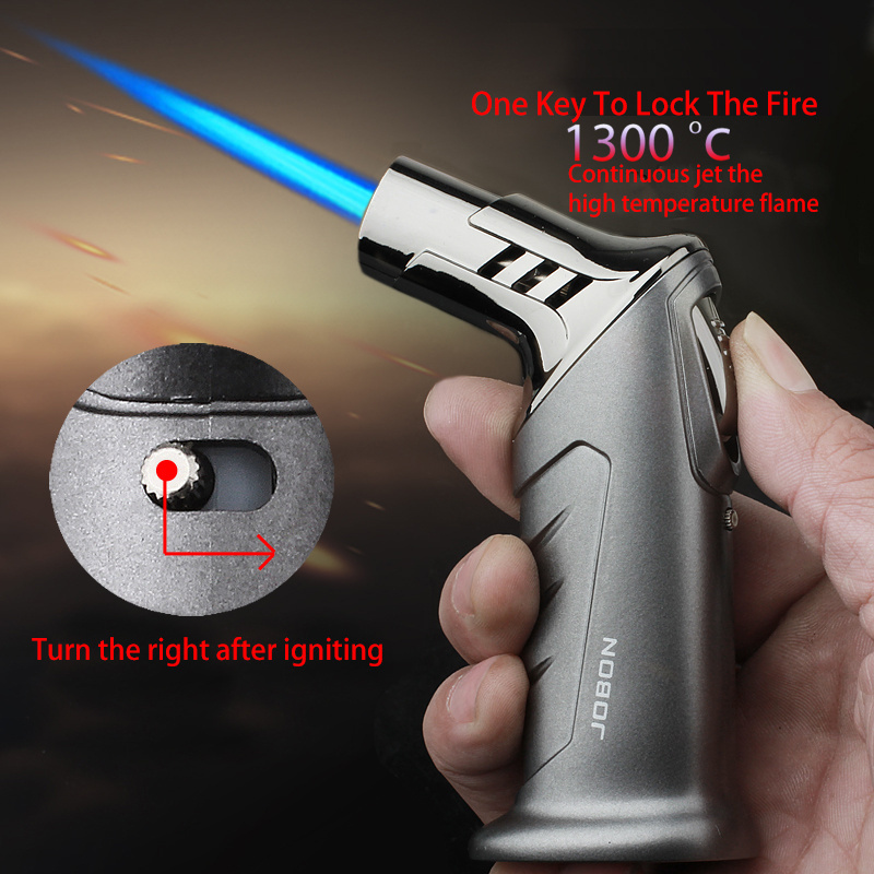 JOBON Jet Blue Flame Gas Butane Refillable Custom Logo Cigar Gun Torch Lighter With Safety Lock For Smoking Accessory Cigarette