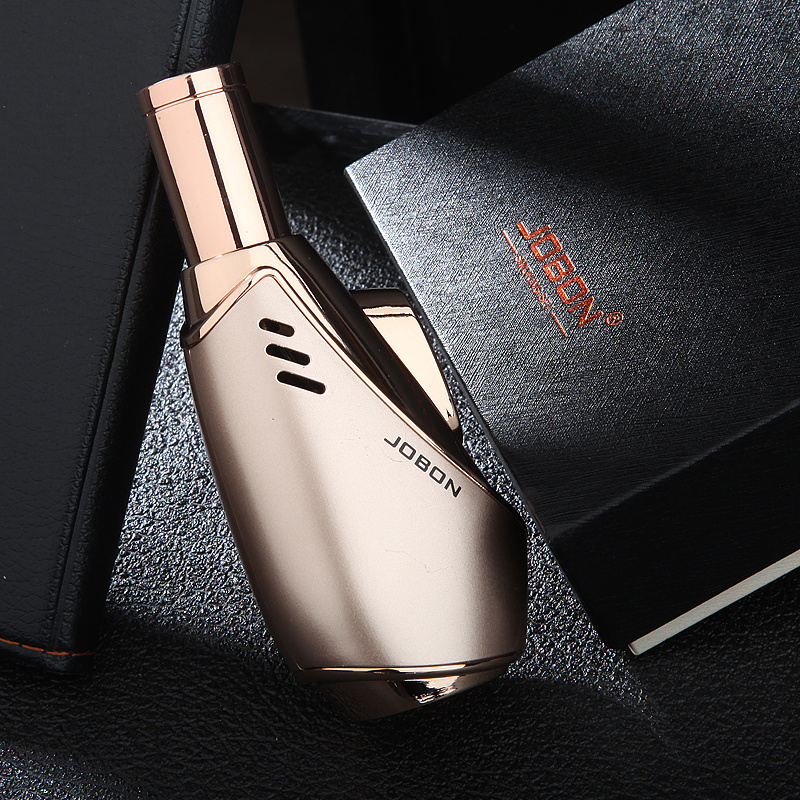 JOBON customized Custom logo Wholesale kitchen Jet Blue Flame Butane Gas metal lighter sleeve torch Lighter for BBQ