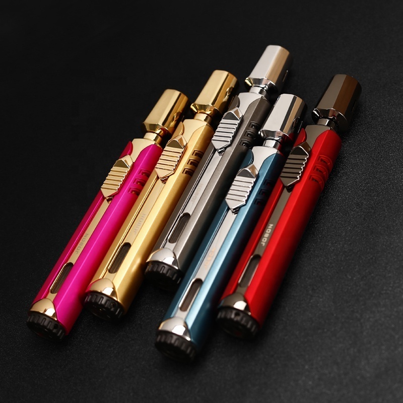 JOBON Wholesale Customized Cigarette Butane Triple Flame Jet Gas Inflatable Metal Custom Logo Flint Torch Lighter Cigar