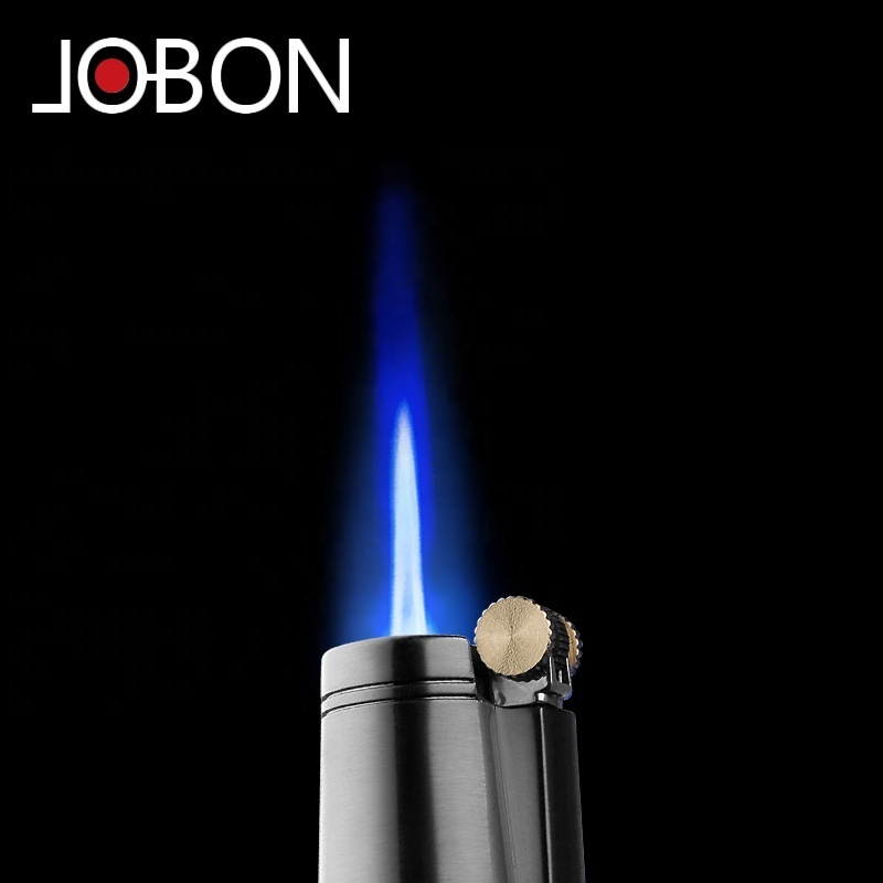 JOBON Wholesale Jet Flame Cigarette Torch Lighter Custom Logo Refillable Butane Gas Flint Lighter For Smoking Cigar Cigarette