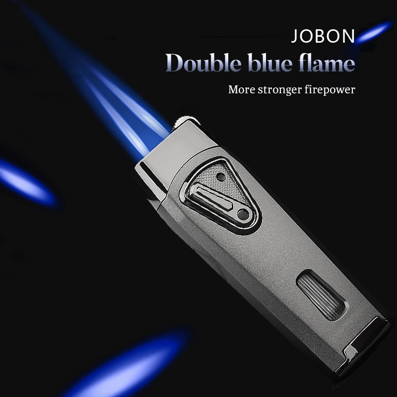 JOBON New Style Jet Double Flame Metal Torch Lighter Gas Butane Refillable For Cigar Cigarette Smoking Accessory With Gift Box