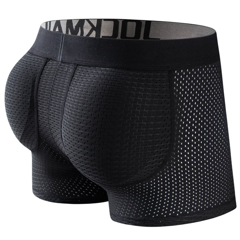 JOCKMAIL sexy boxer briefs with removable padded Solid color large size low waist men trunks Men underwear with fake ass padding