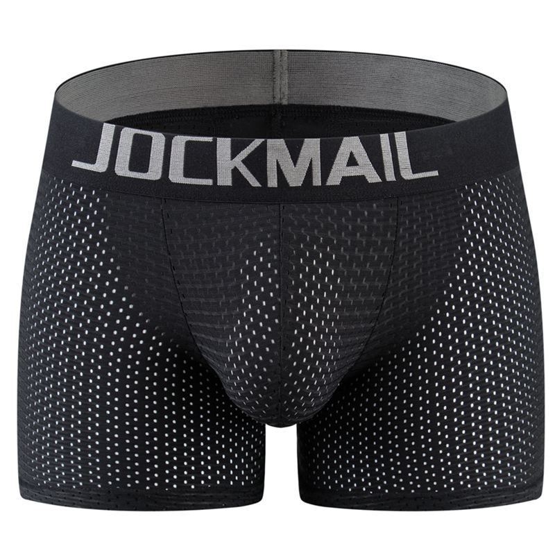 JOCKMAIL Brand Sexy Fake Hip Men's Underwear Low Waist Mesh Breathable Push Up Cup Boxer Underwear Removable Padding Shorts