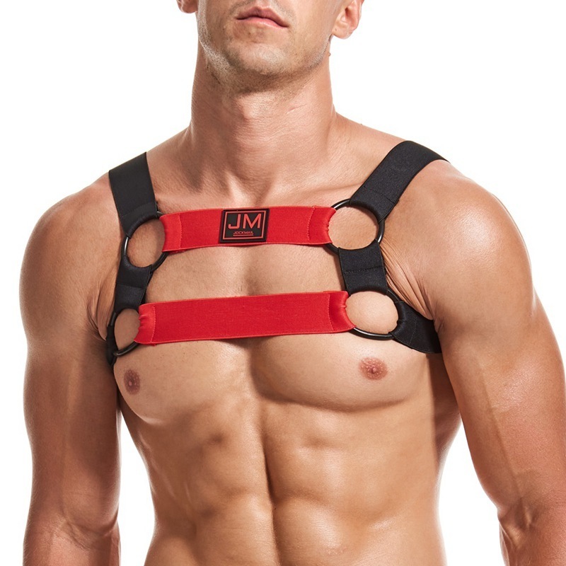 JOCKMAIL Brand Men Elastic Body Chest Harness Sexy Bondage Lingerie with Armband Shoulder Straps Leg Ring Clubwear Stage Costume