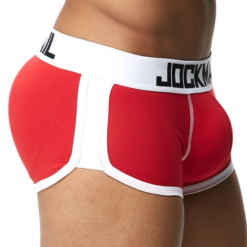 JOCKMAIL sexy fake ass padded men underwear Push-up cup lined hip boxer briefs Removable butt pad Trunks Gym underpants