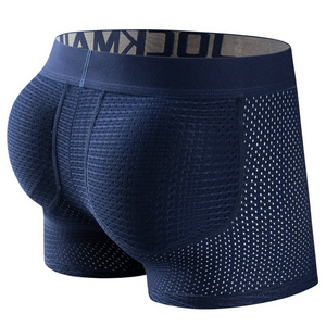 JOCKMAIL sexy boxer briefs with removable padded Solid color large size low waist men trunks Men underwear with fake ass padding