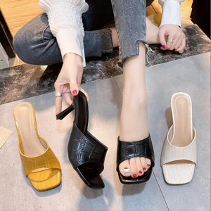 Factory Price  Fashion Square Head Fish Mouth Sandals Open Toe Stiletto High Heels Shoes For Women Ladies Heeled Sandals