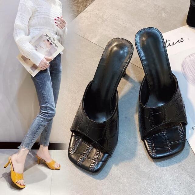 Factory Price  Fashion Square Head Fish Mouth Sandals Open Toe Stiletto High Heels Shoes For Women Ladies Heeled Sandals