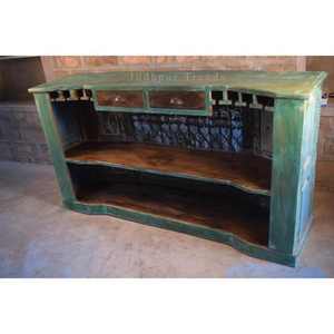 Indian Design Wooden Bar Counter Vintage Wine Cabinet