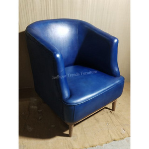 top quality fine classy look trendy design blue genuine leather single seater lounge couch sofa chair set