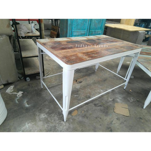 Industrial & Vintage mango Wooden Top White iron metal Tolix design folding long Dining Table