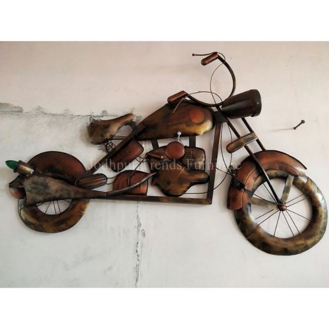 Golden Harley Antique Retro Bike Metal Wall Hanging Art For Home Decor