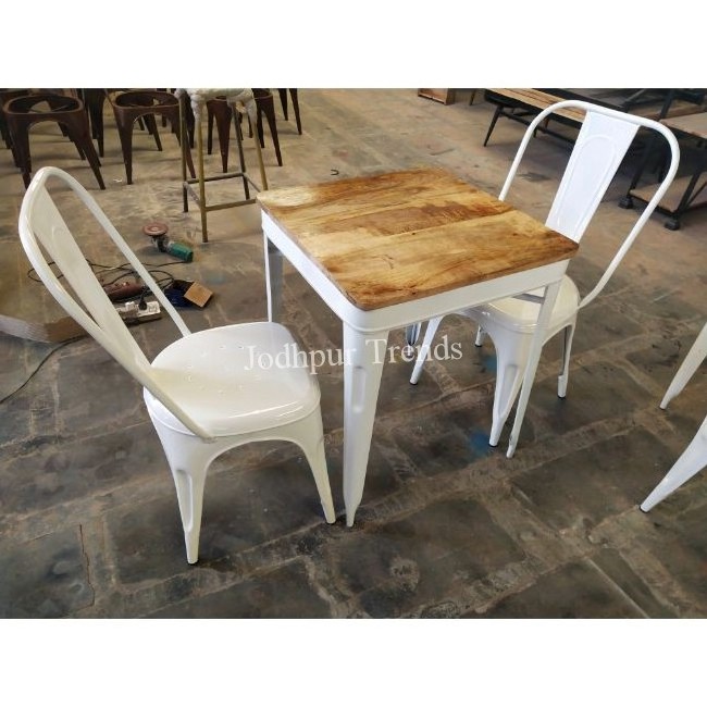 High Quality Modern Iron Reclaimed Wood Bar Cabinet Table With Metal 2 Chair Set