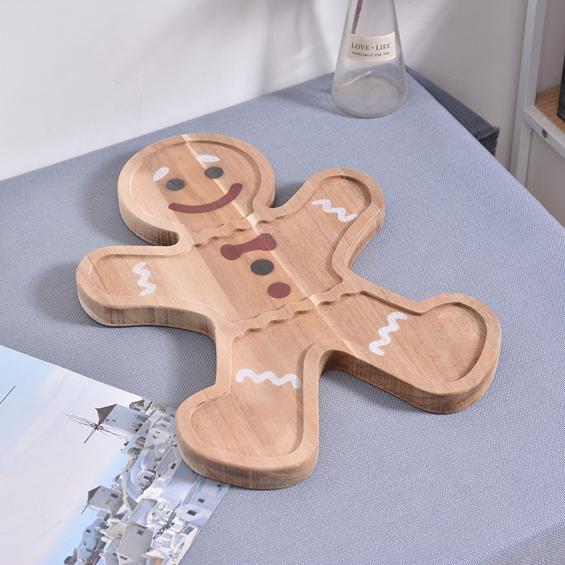 Wholesale Custom Unique portable fancy baby safe infant Bamboo supplement Gingerbread man Cutting Board Outdoor plate feeder