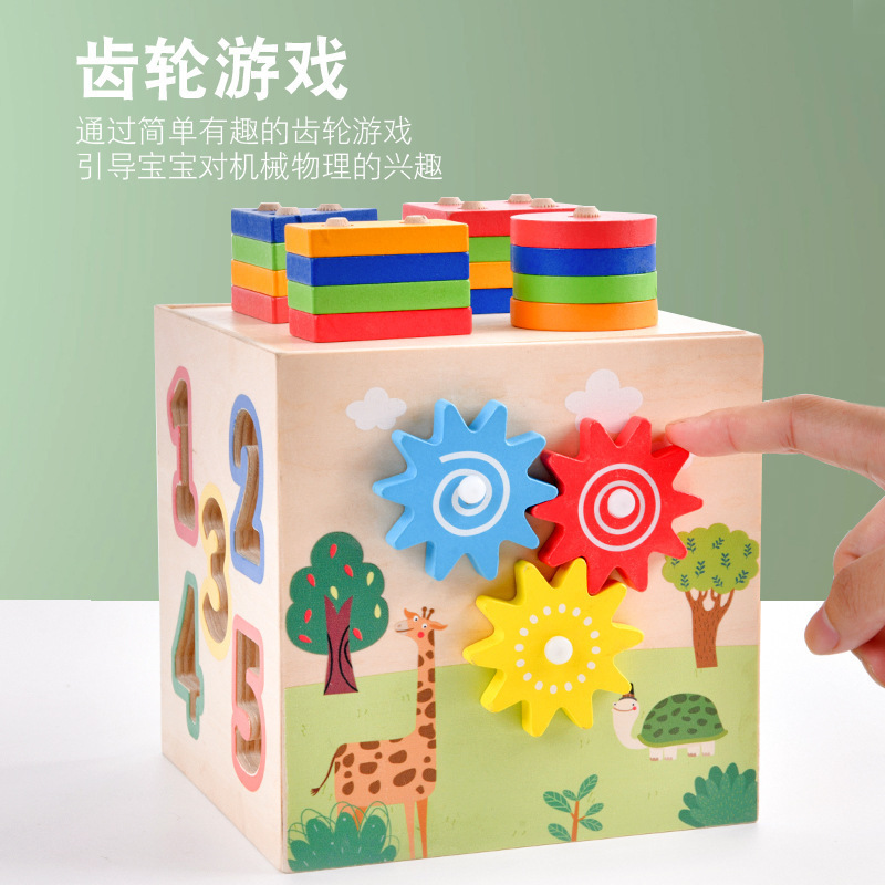 6-in-1 Wooden DIY montess Activity Cube Montessori Early Education Puzzle Classification Box Educational Learning Toys preschool