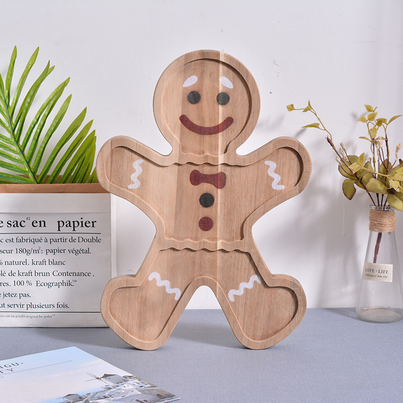 Wholesale Custom Unique portable fancy baby safe infant Bamboo supplement Gingerbread man Cutting Board Outdoor plate feeder