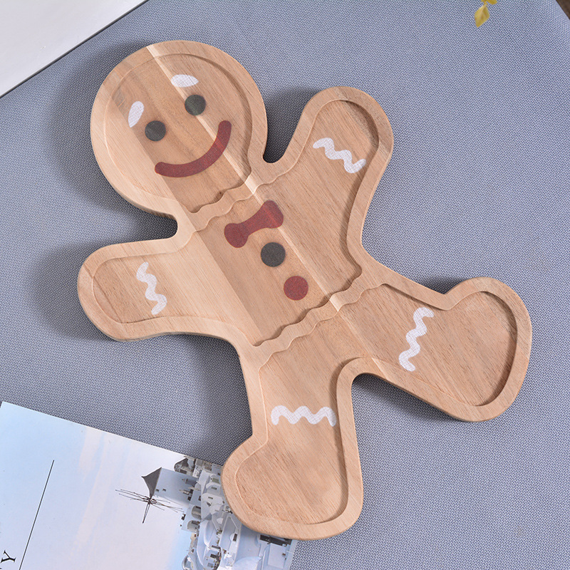 Wholesale Custom Unique portable fancy baby safe infant Bamboo supplement Gingerbread man Cutting Board Outdoor plate feeder