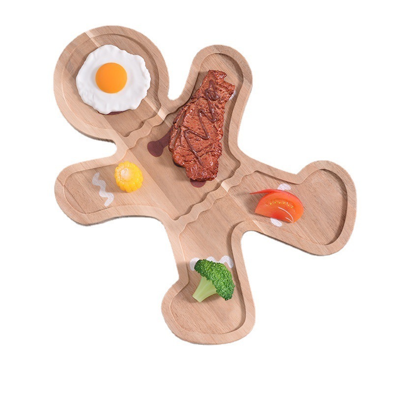 Wholesale Custom Unique portable fancy baby safe infant Bamboo supplement Gingerbread man Cutting Board Outdoor plate feeder