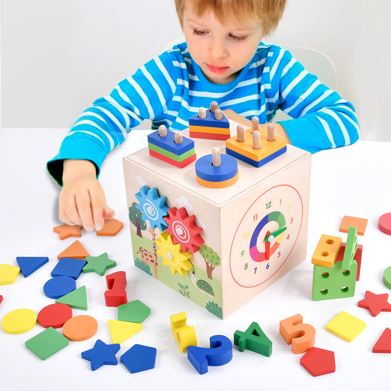 6-in-1 Wooden DIY montess Activity Cube Montessori Early Education Puzzle Classification Box Educational Learning Toys preschool