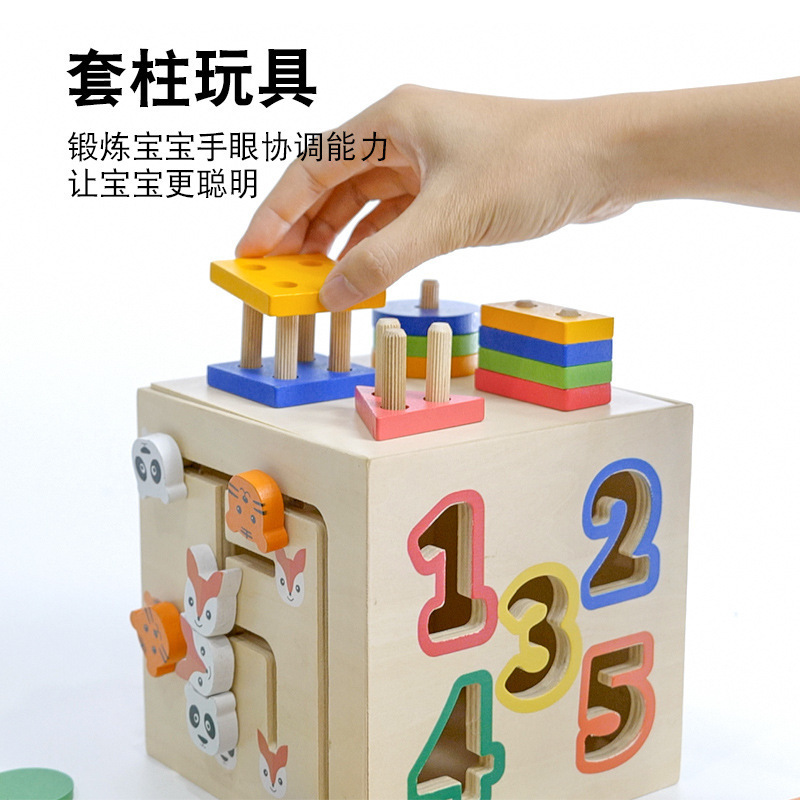 6-in-1 Wooden DIY montess Activity Cube Montessori Early Education Puzzle Classification Box Educational Learning Toys preschool