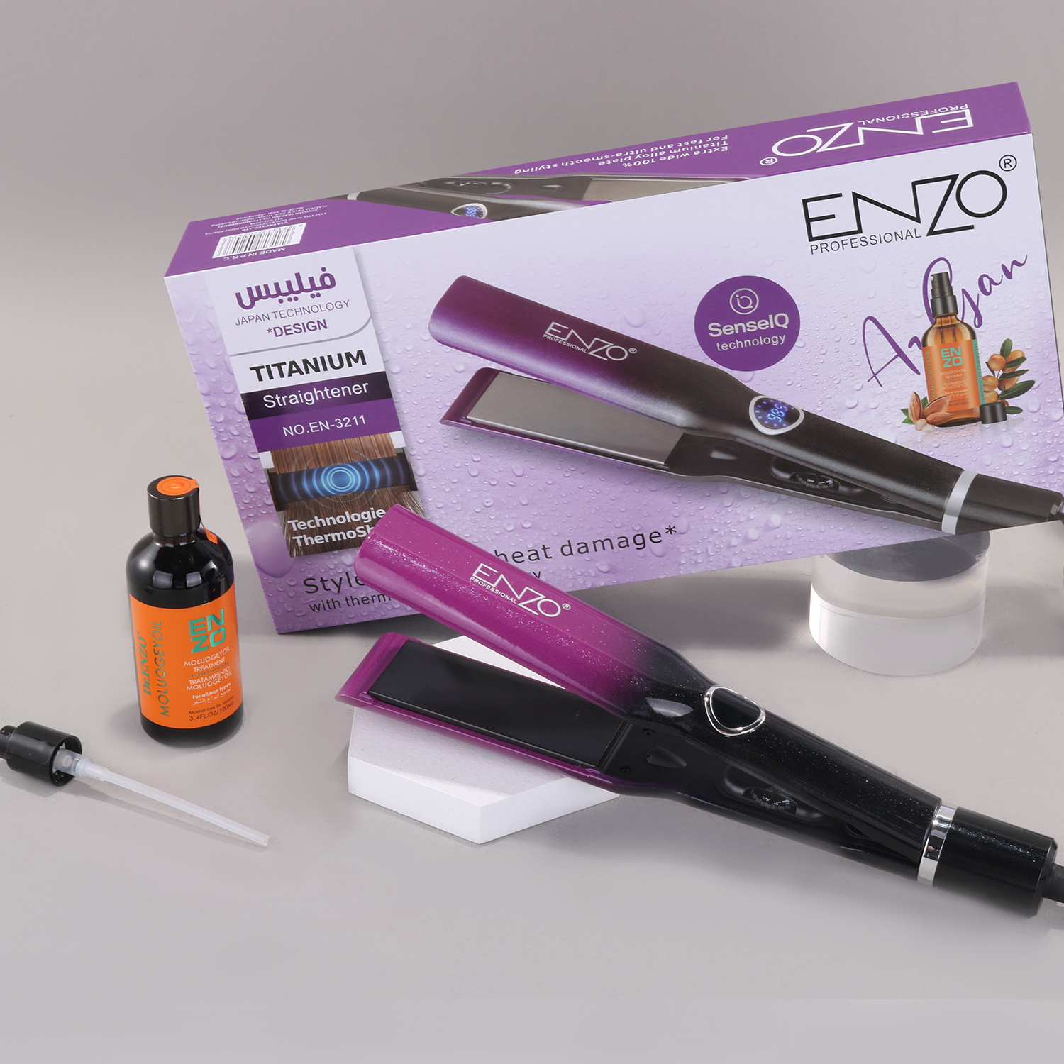 ENZO Brazilian Titanium Flat Iron Professional Salon Planchas Para Cabello Negative Ion Keratin Treatment Hair Straighter