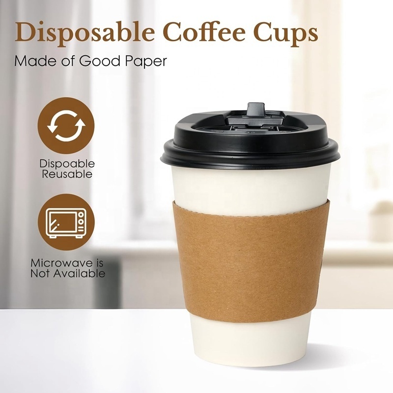 100 Pack 12 OZ To Go Coffee Cups Disposable Paper Coffee Cups With Lids Sleeves and Stirrers