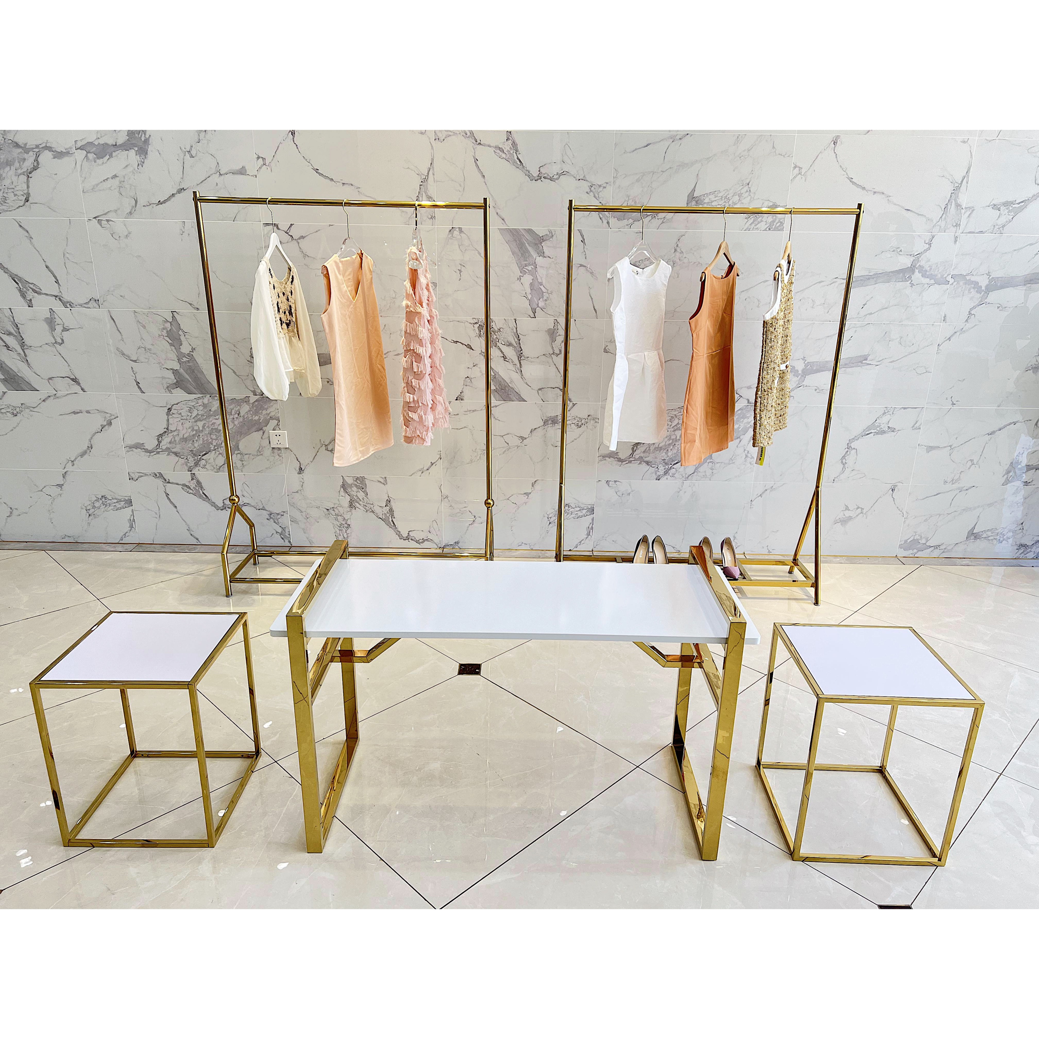 Boutique Store Design Nested End Table Set Clothes Rack Shop Fitting Gold Counter Top Shoe Stand Metal Nesting Display Table