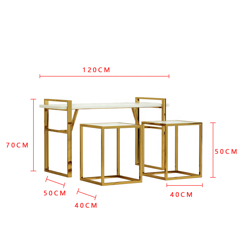 Boutique Store Design Nested End Table Set Clothes Rack Shop Fitting Gold Counter Top Shoe Stand Metal Nesting Display Table