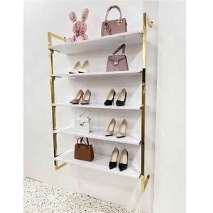 Floating shoe display shelf for wall mount gold metal shoe display rack store garment shoe display stand