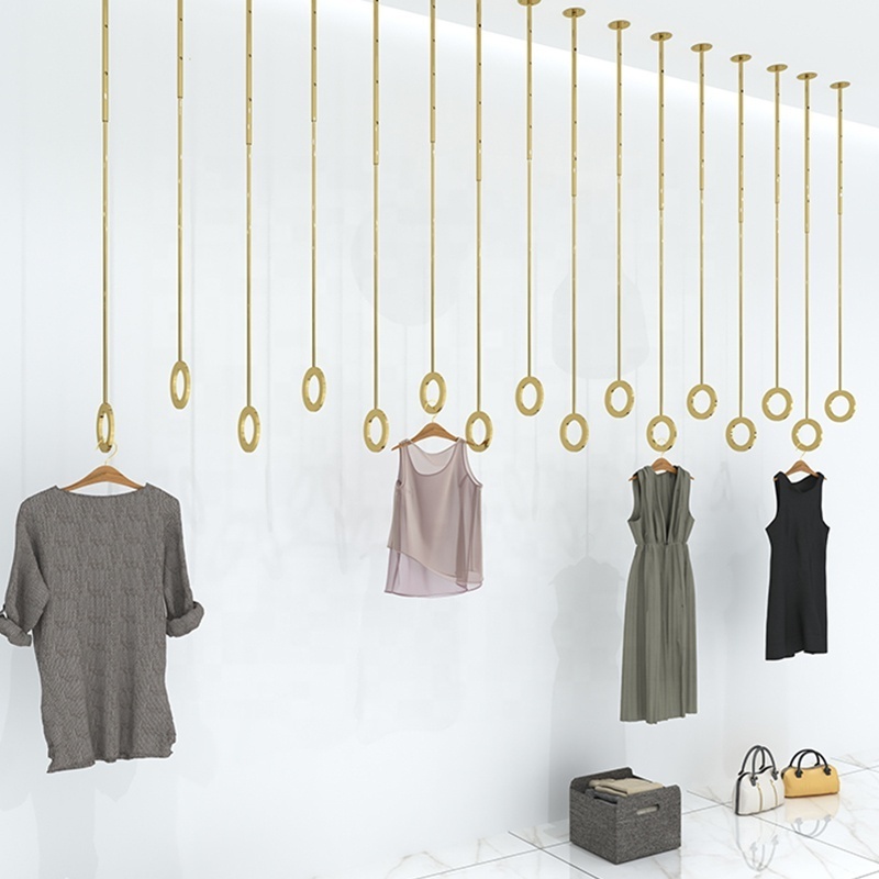 New product ideas display racks for clothing store shop clothes hanger stand boutique gold clothing wall rack