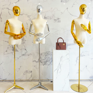 Luxury elegant mannequin gold color mannequin women customizable upper body wooden mannequin torso