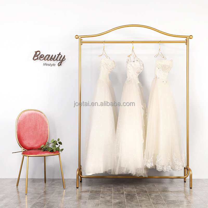 European luxury wedding dress skirt Heavy Gold Wedding Dress Shelf Luxury Display Rack metal hanging clothes display rack