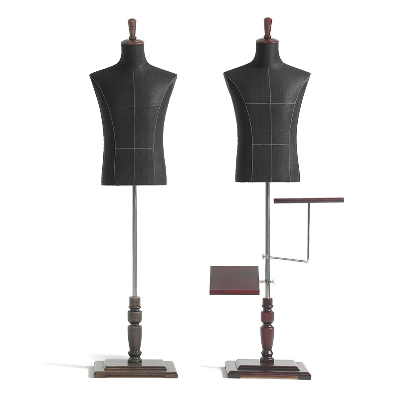 Wholesale Boutique Upper Half Body Mannequin Stand Adjustable Height Male Suit Mannequin Torso with Wooden Bas