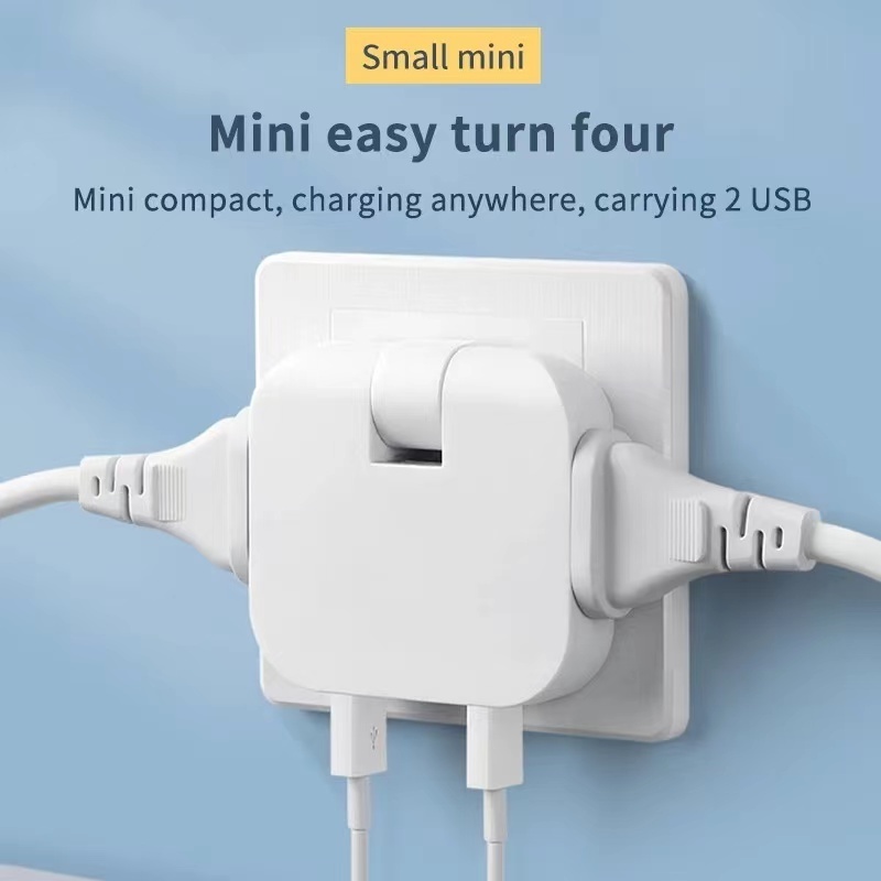 EU Plug Rotatable Socket Converter with Dual USB Ports 180 Degree Extension Multi Plug Mini Slim Wireless Outlet Travel Adapter