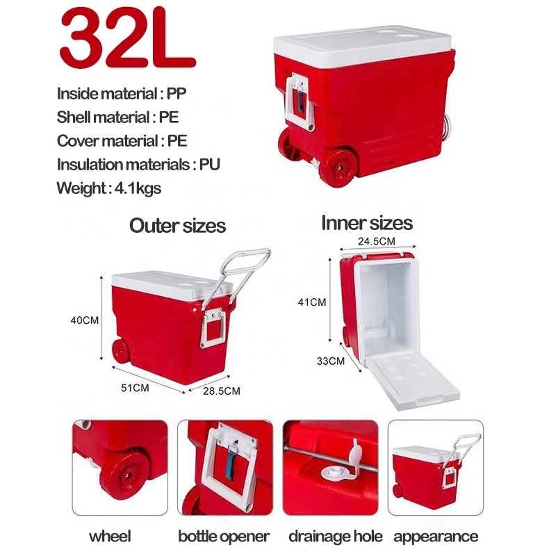 Large Capacity 32L Foldable Outdoor Cooler Box Camping Picnic Table Cooler Box with Chairs and Wheels